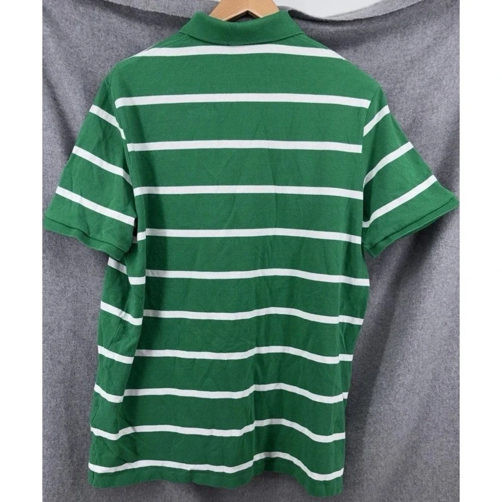 Polo Ralph Lauren Polo Shirt XL Green White Striped Mesh Knit Rugby Classic Fit